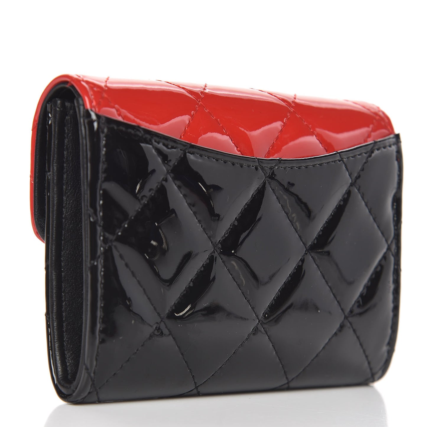 Patent Quilted Bi-Color Flap Card Holder Wallet Black Red