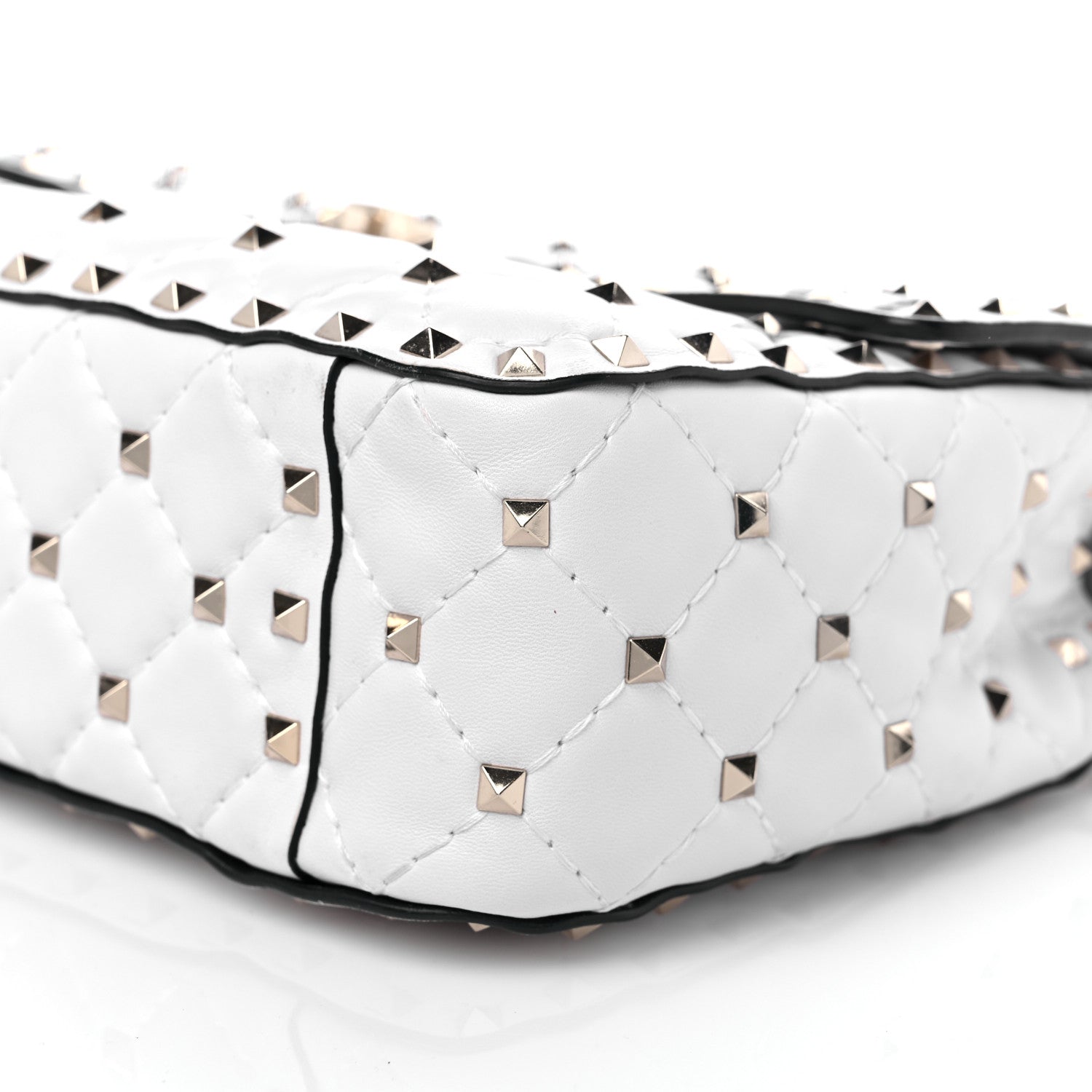 Valentino Garavani Lambskin VLTN Print Medium Rockstud Spike Shoulder Bag Optic White Black 7 of 8