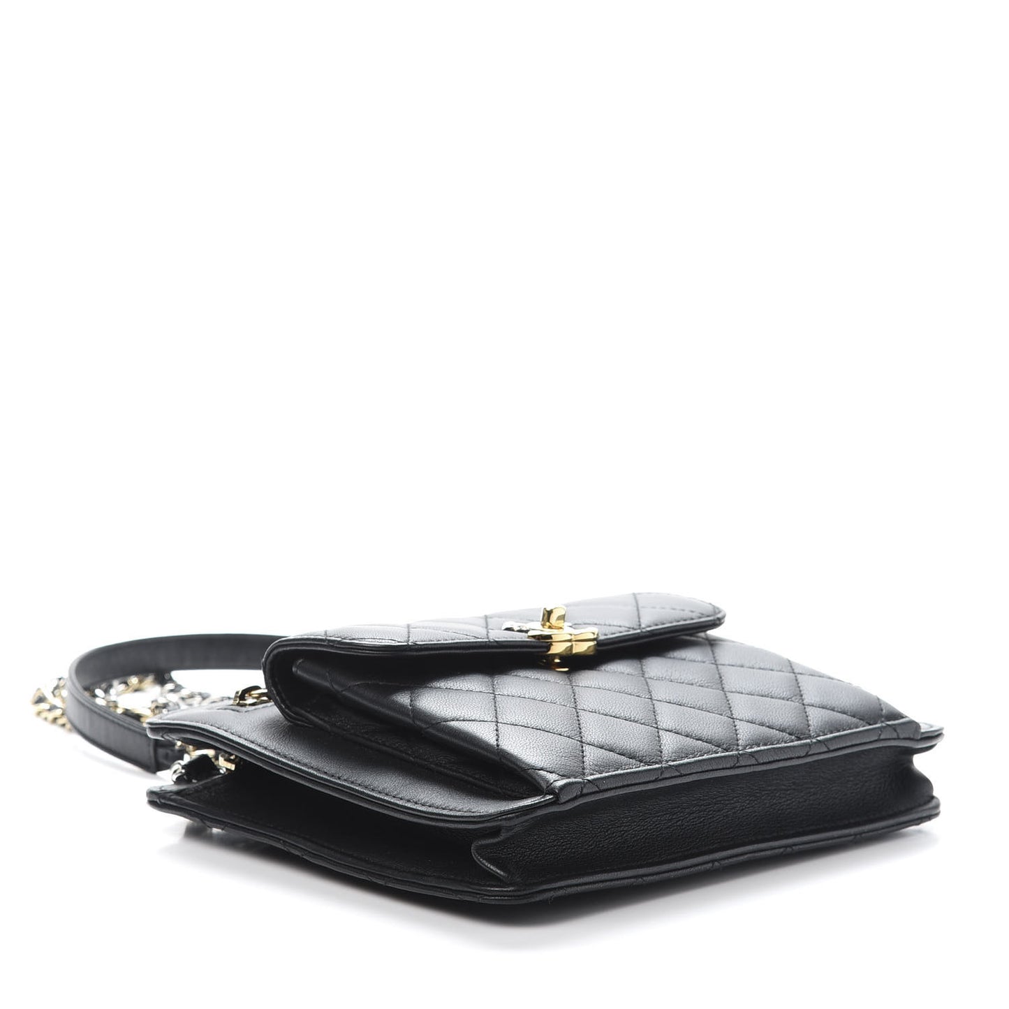 Lambskin Quilted Square Front Pocket Clutch With Chain Black