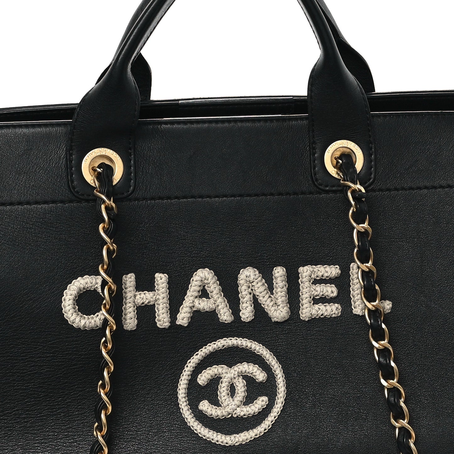Calfskin Knit Medium Deauville Tote Black Beige