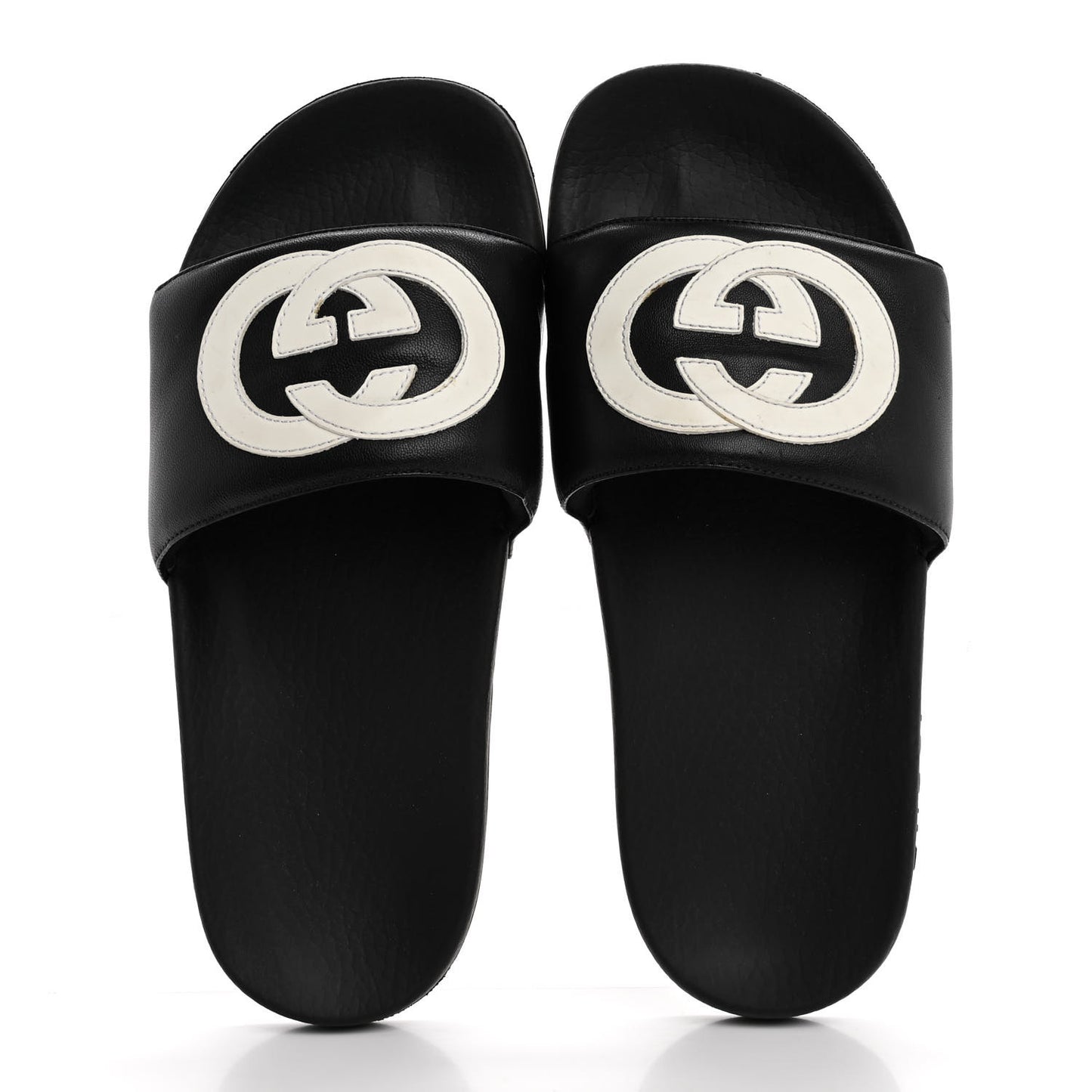 Nappa Miro Soft Calfskin Womens Interlocking G Slide Sandals 37 Black White