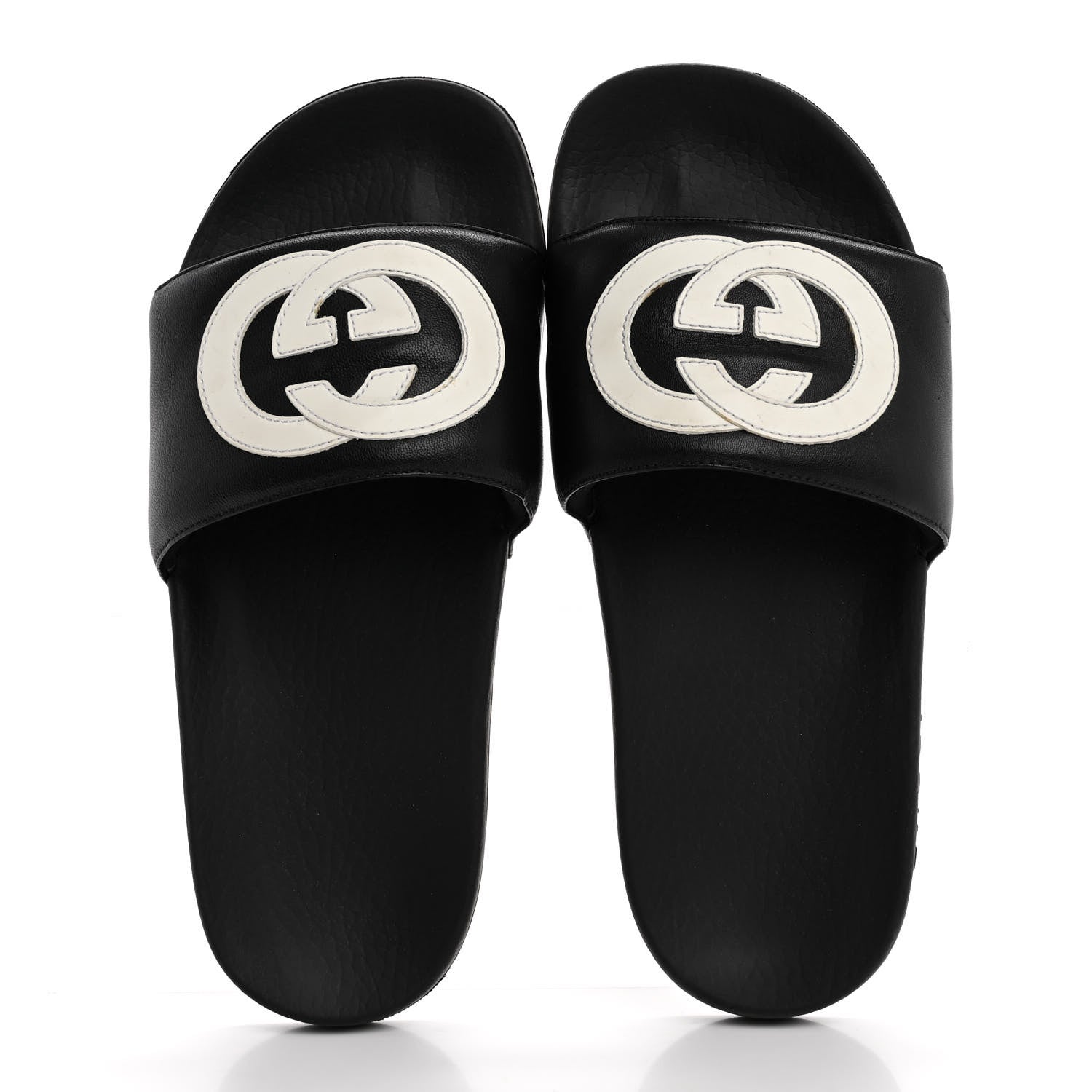 Gucci Nappa Miro Soft Calfskin Womens Interlocking G Slide Sandals 37 Black White 2 of 12