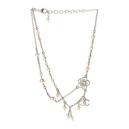 Chanel Pearl Crystal Flower CC Necklace Gold 4 of 11