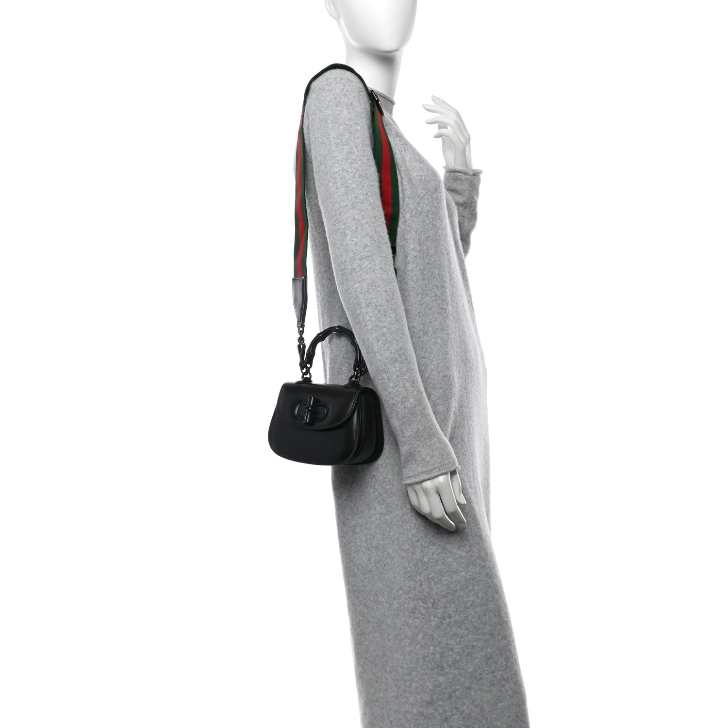 Gucci Boarded Dyana Lux Calfskin Web Monochrome Mini Bamboo 1947 Top Handle Bag Black 2 of 10