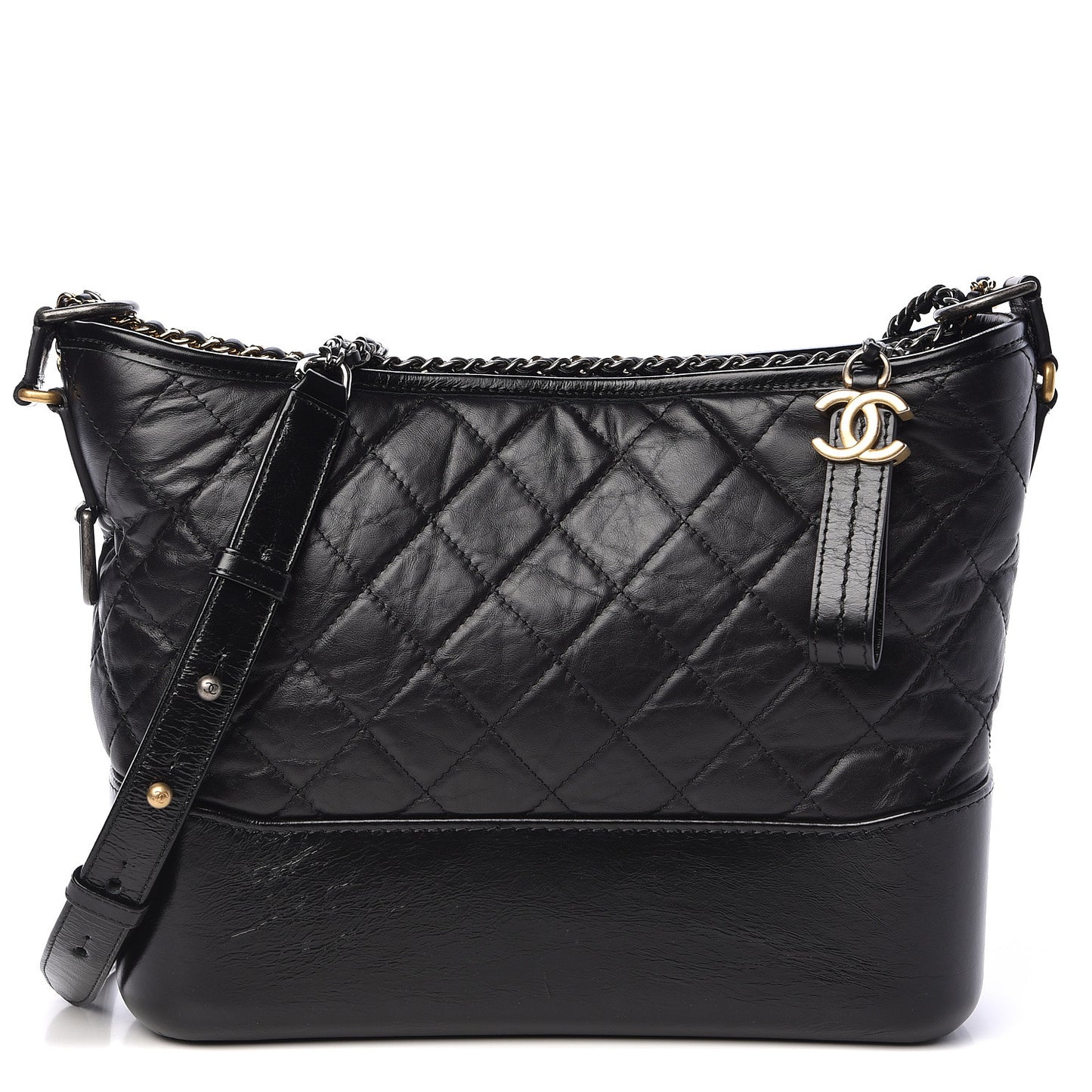 Aged Calfskin Quilted Medium Gabrielle Hobo Black