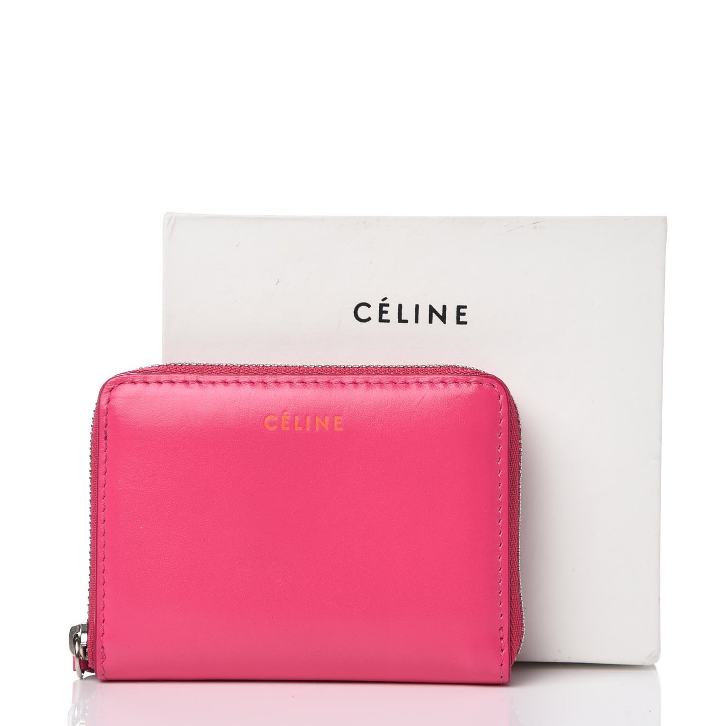 Calfskin Zip Around Card Holder Wallet Fuchsia