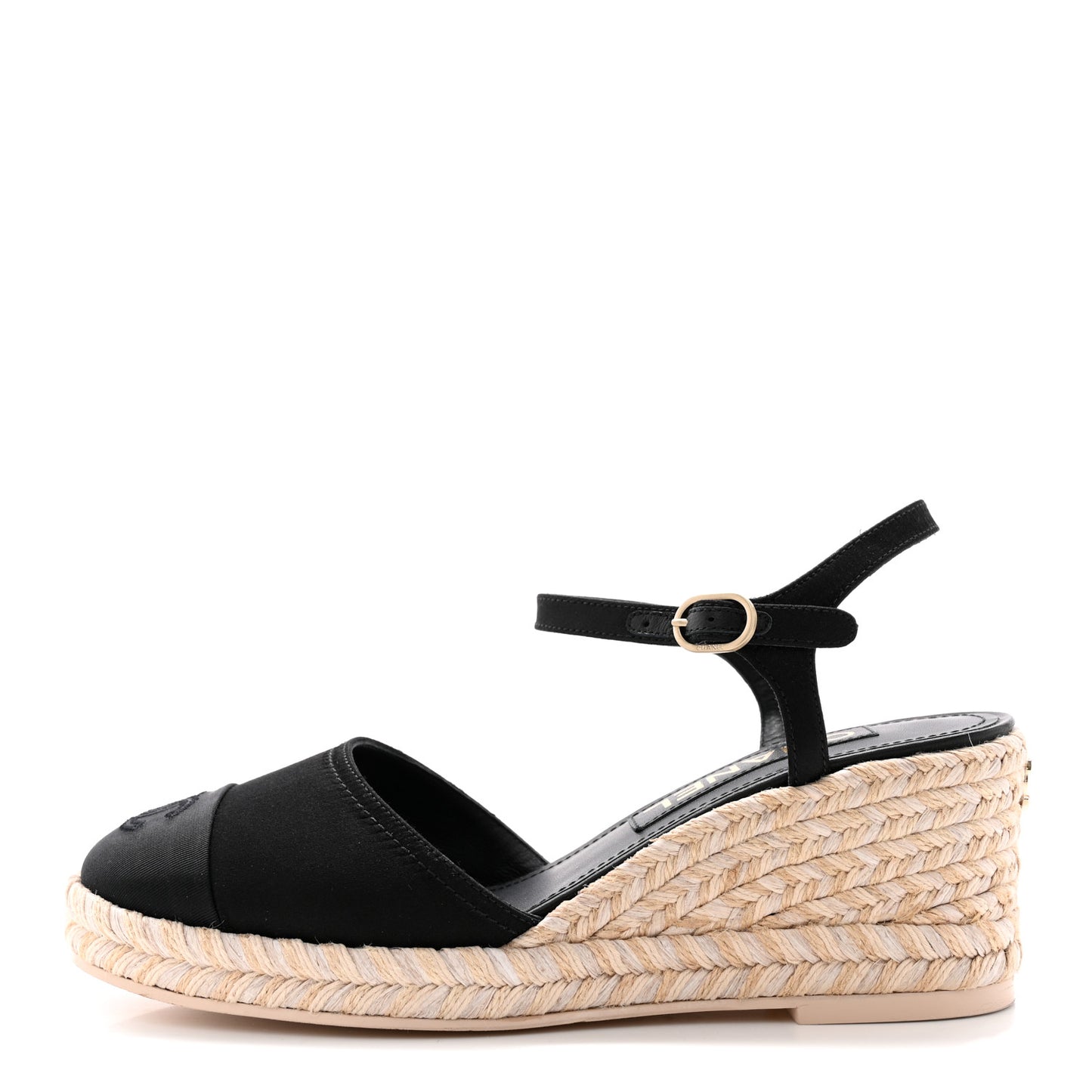 Satin Grosgrain CC Espadrilles Wedges 37 Black