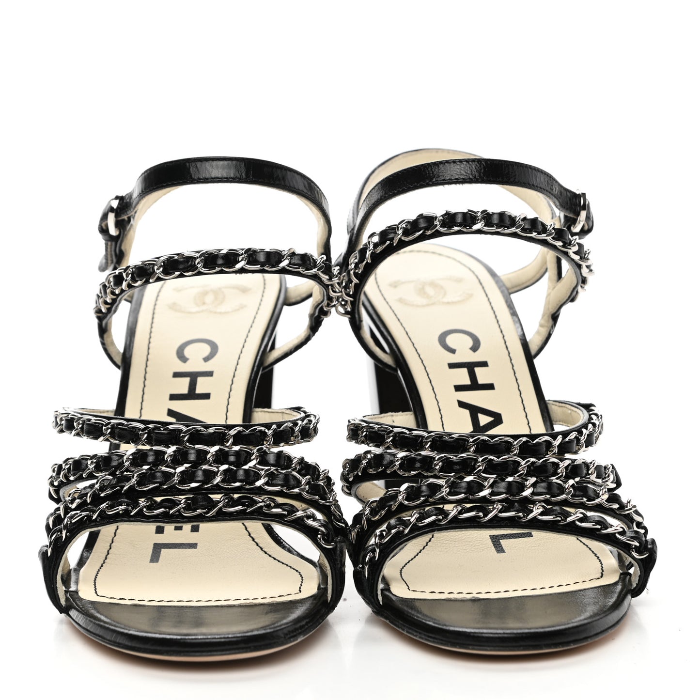 Calfskin Chain Sandals 38 Black