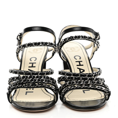 Chanel Calfskin Chain Sandals 38 Black 2 of 12