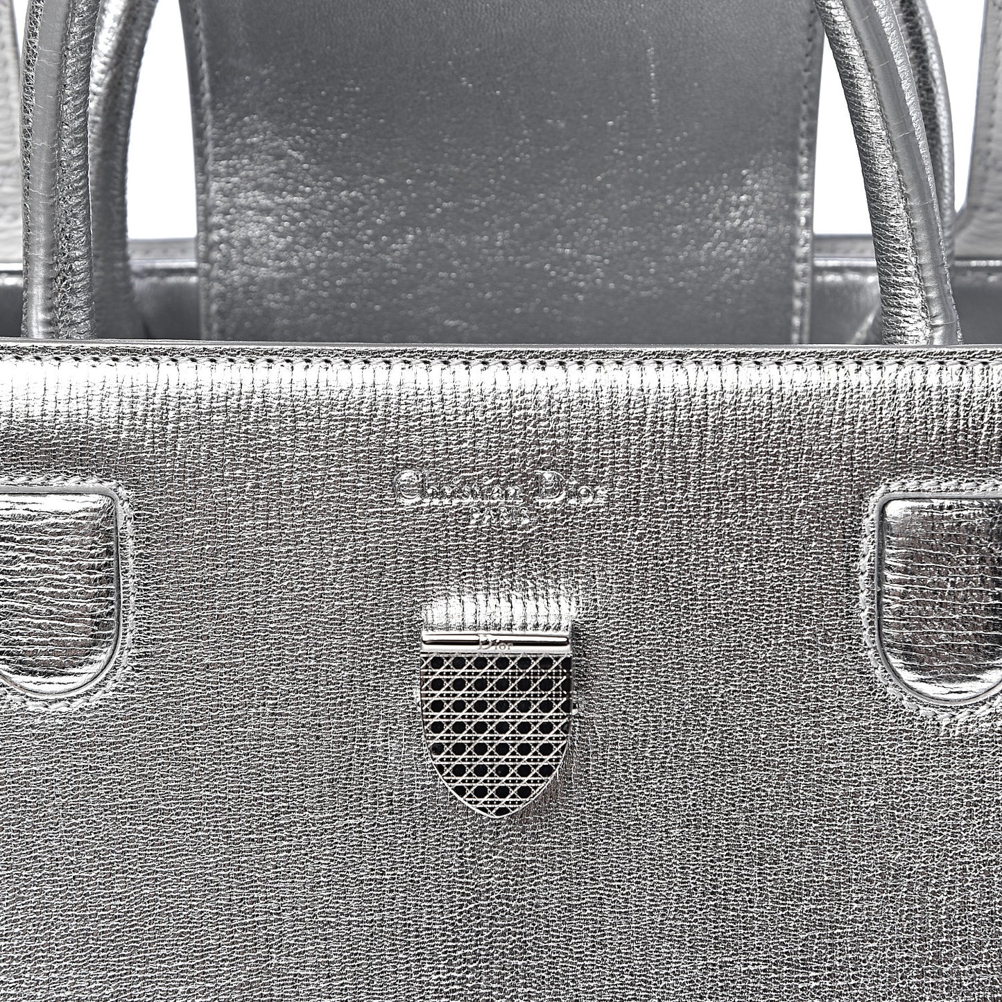 Metallic Grained Calfskin Medium Diorever Flap Silver