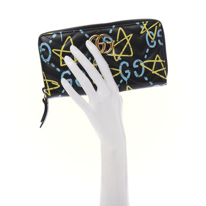 Gucci Calfskin Matelasse GucciGhost GG Marmont Zip Around Wallet Black New Acquamarine 2 of 10