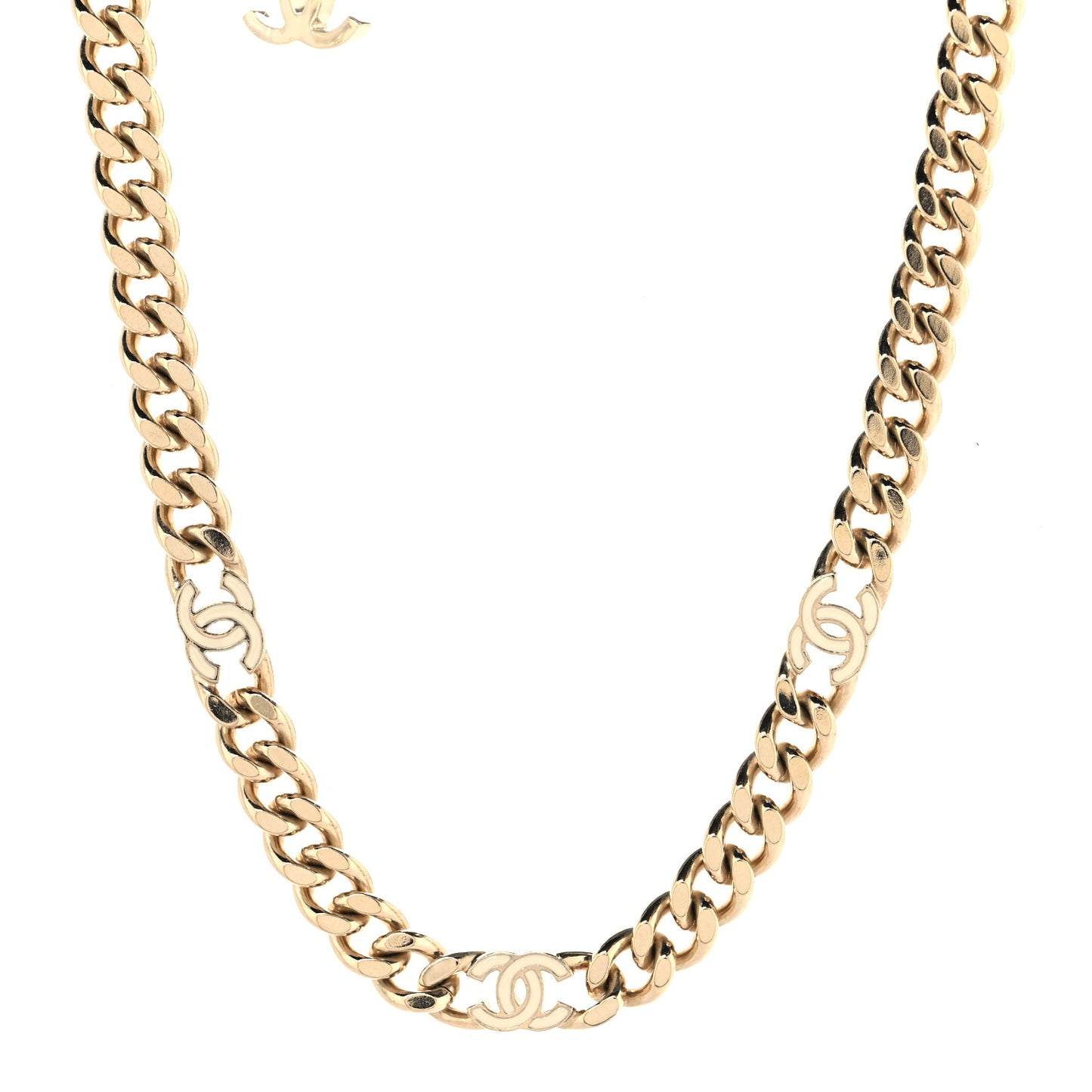 Metal Enamel Chain CC Choker Gold White