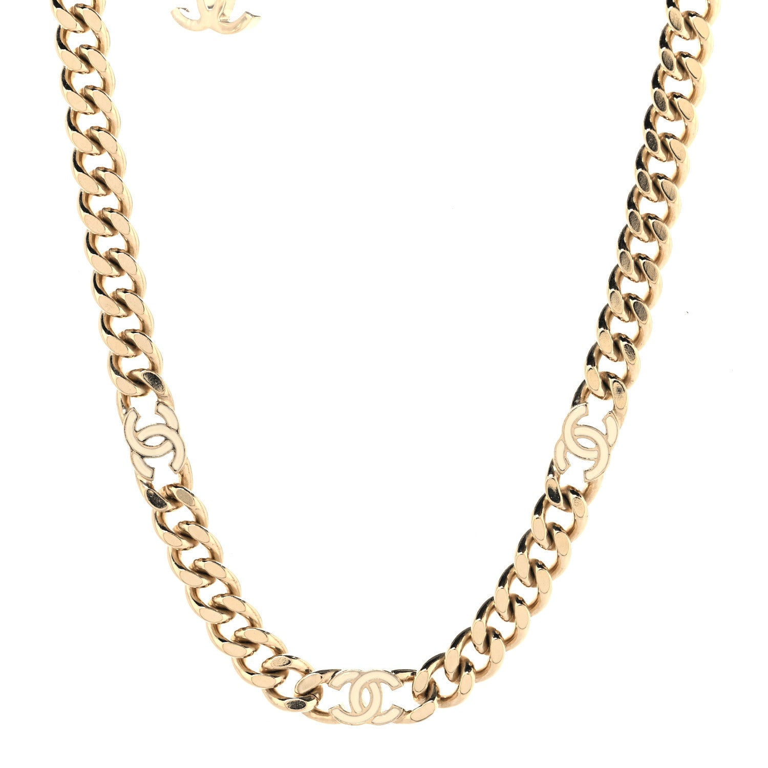 Chanel Metal Enamel Chain CC Choker Gold White 1 of 5