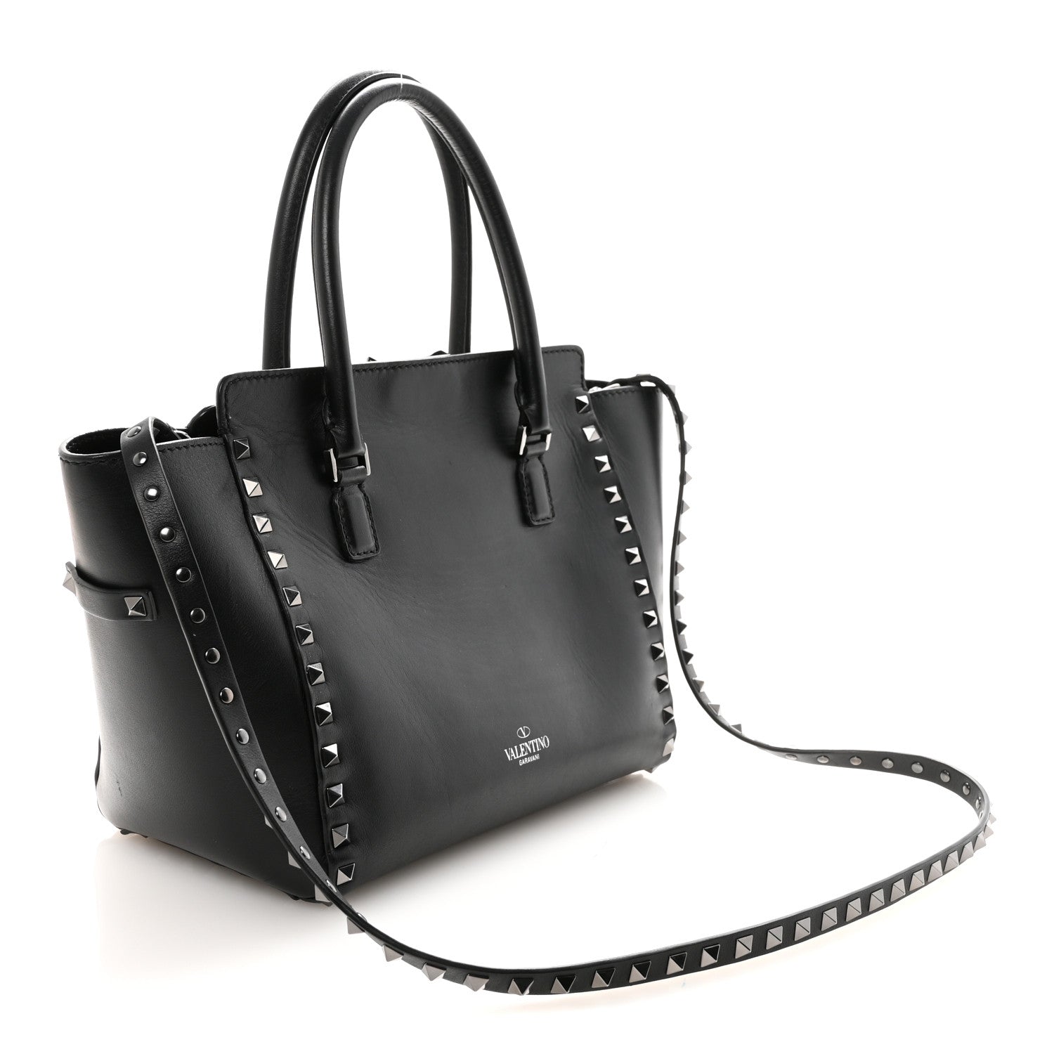 Valentino Garavani Vitello Small Rockstud Double Handle Tote Black 3 of 9