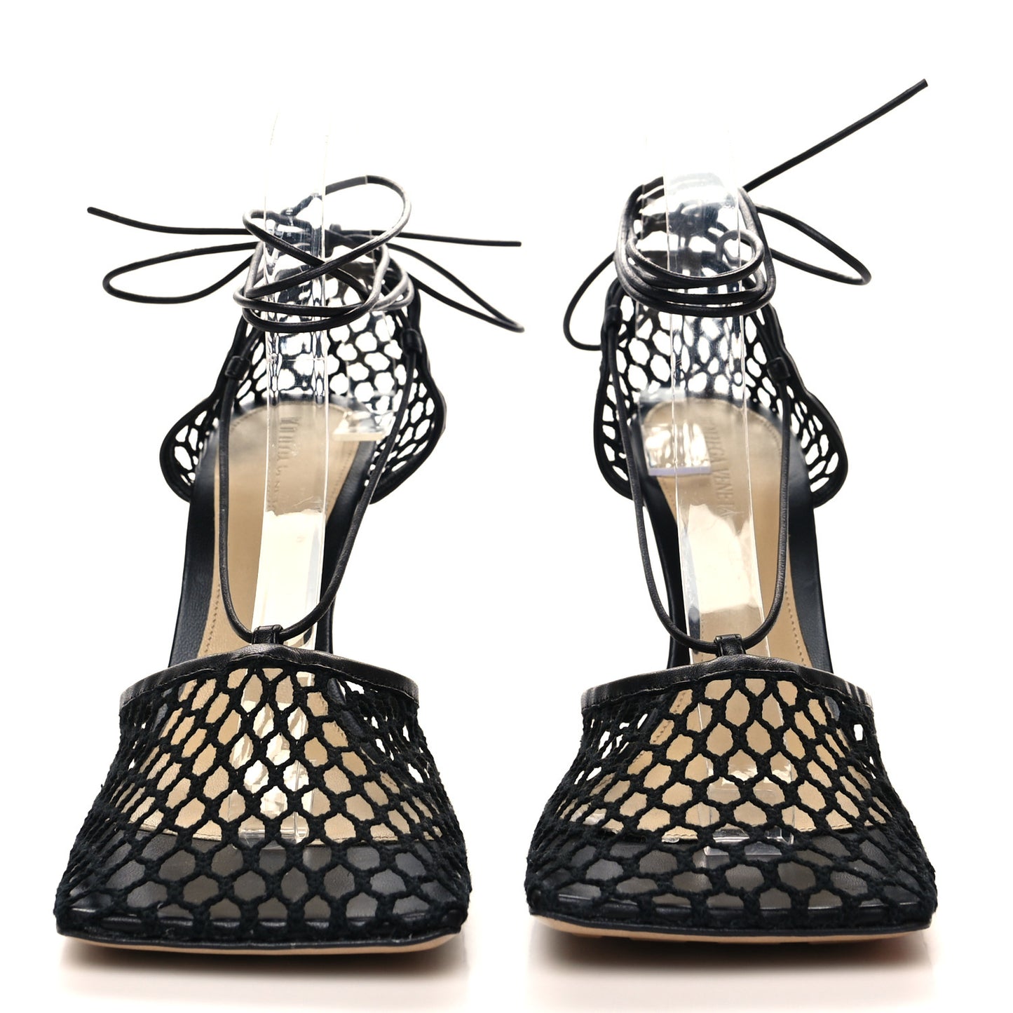 Mesh Nappa Stretch Ankle Tie Sandals 42 Black