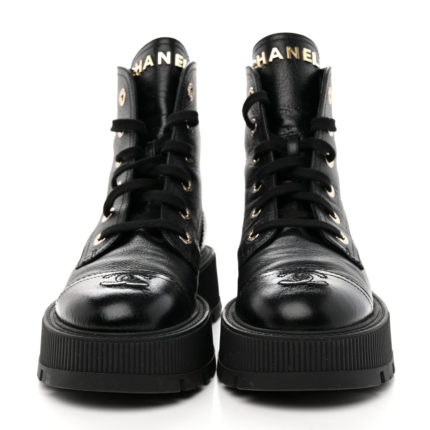 Chanel Calfskin CC Lace Up Combat Boots 38 Black 2 of 16