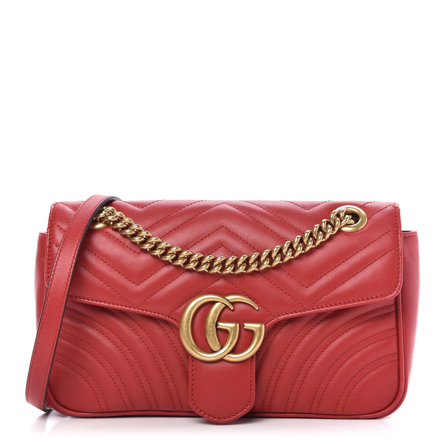 Calfskin Matelasse Small GG Marmont Shoulder Bag Hibiscus Red