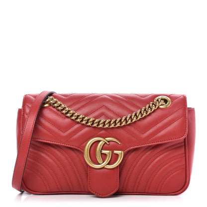 Gucci Calfskin Matelasse Small GG Marmont Shoulder Bag Hibiscus Red 1 of 10