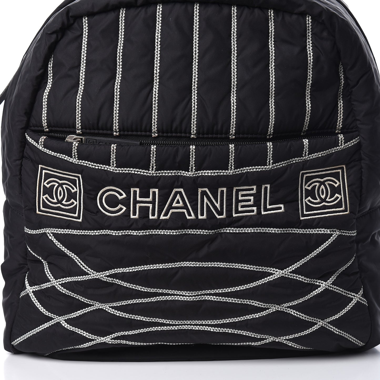 Nylon Embroidered CC Backpack White Black