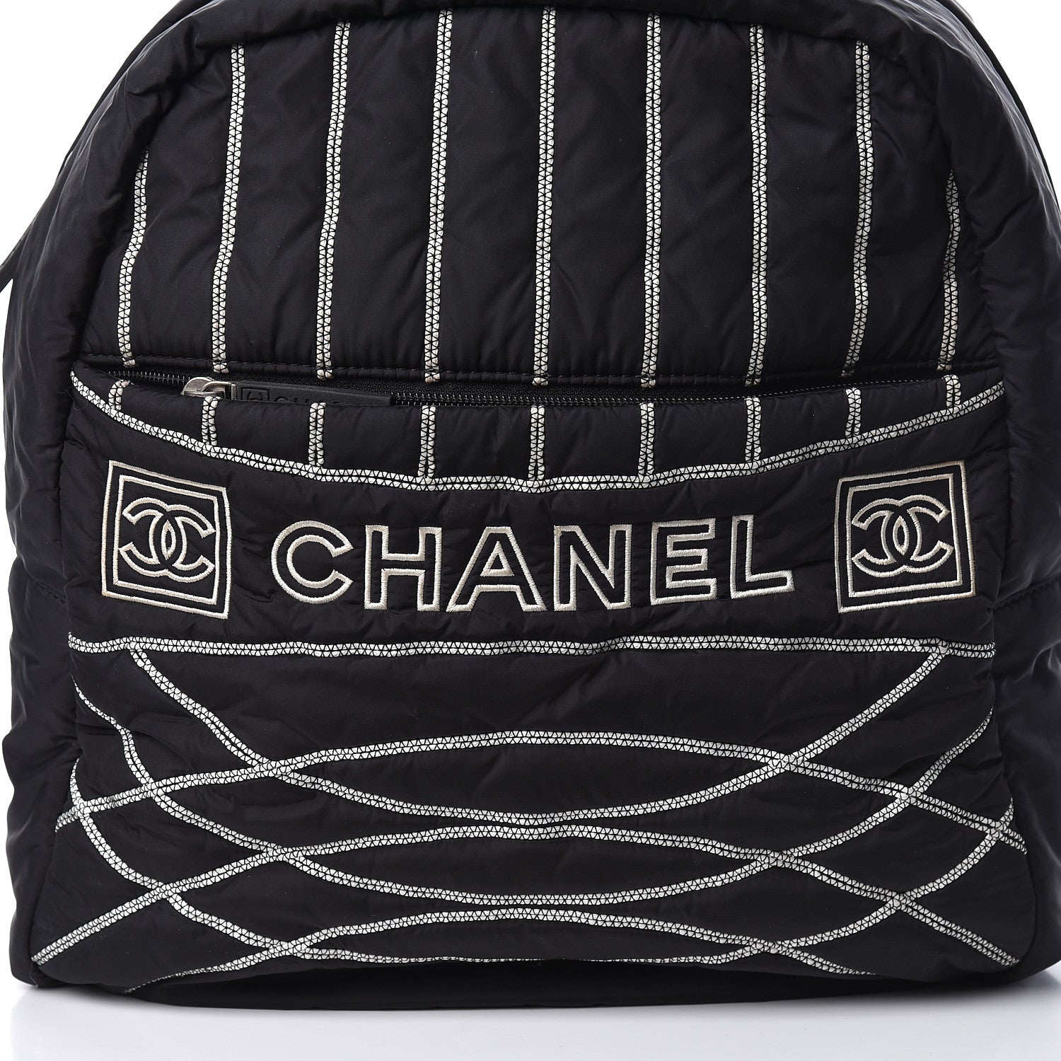 Chanel Nylon Embroidered CC Backpack White Black 11 of 14