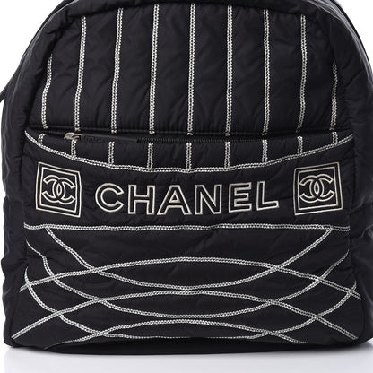 Chanel Nylon Embroidered CC Backpack White Black 11 of 14