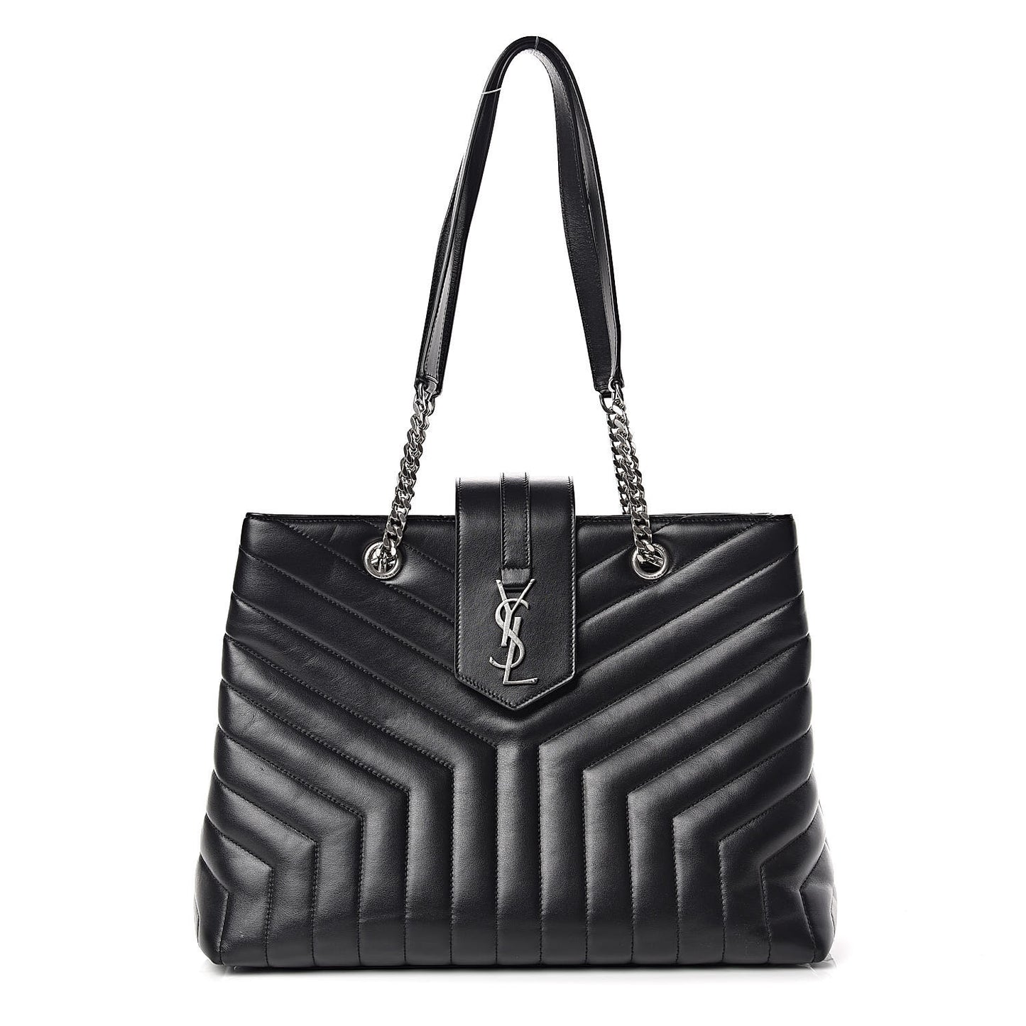 Calfskin Y Quilted Monogram Large Loulou Shopper Black