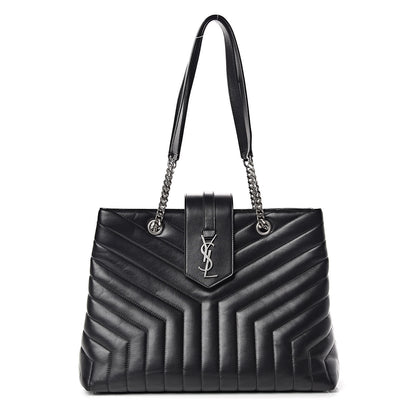 Saint Laurent Calfskin Y Quilted Monogram Large Loulou Shopper Black 1 of 10