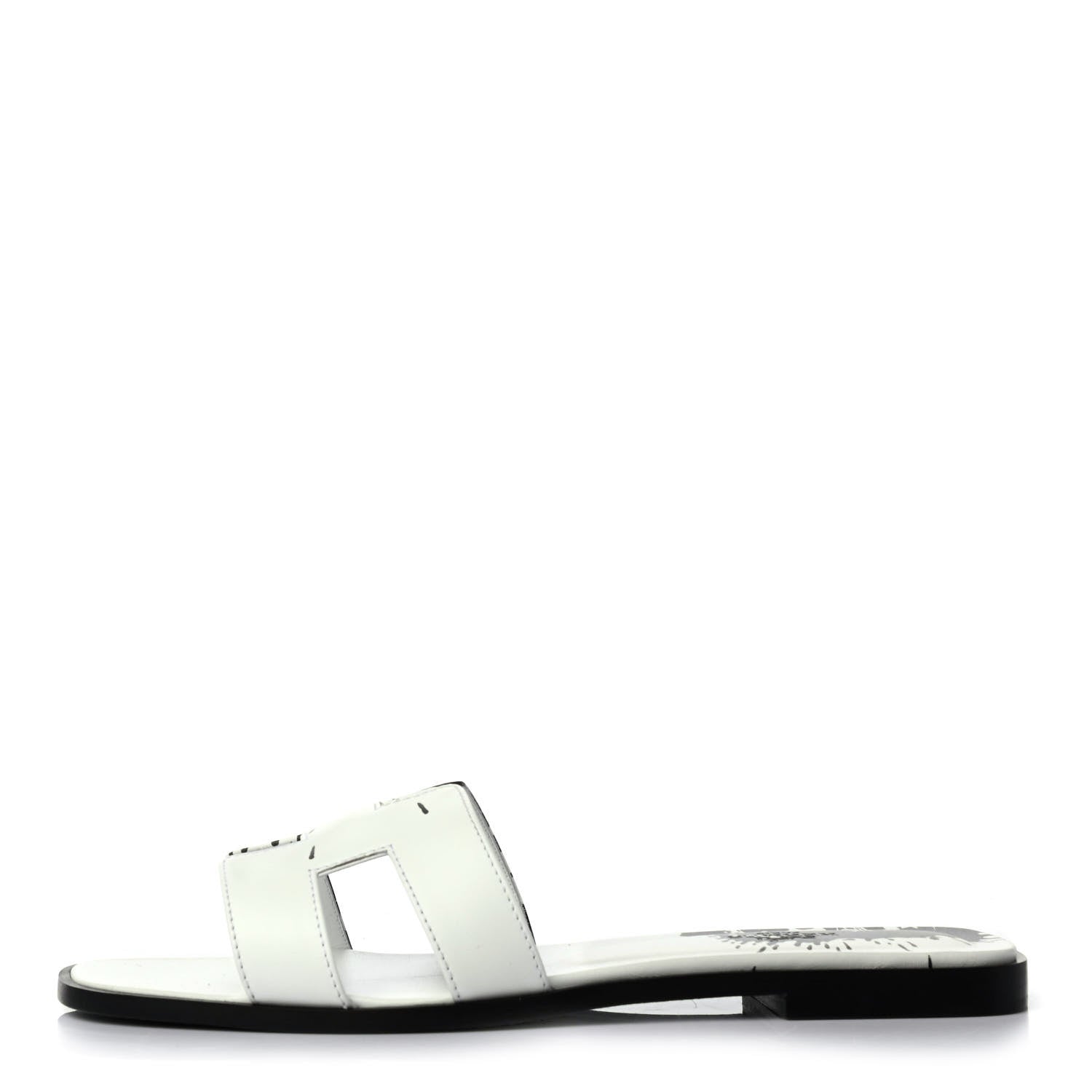Hermes Calfskin Peinture Fraiche Oran Sandals 39.5 White Black 1 of 4