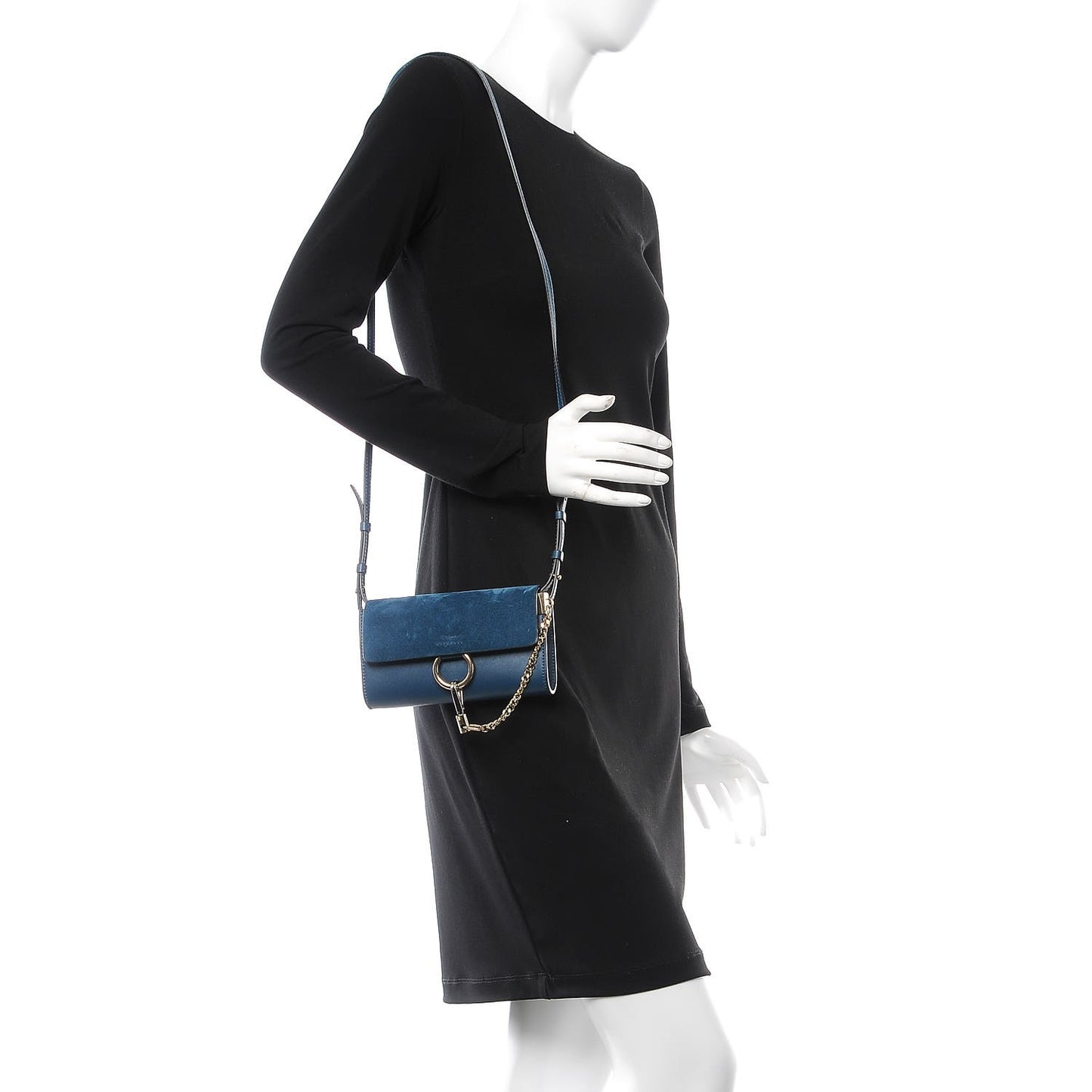 Suede Calfskin Mini Faye Shoulder Bag Majolica Blue