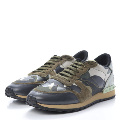 Valentino Garavani Nappa Suede Camouflage Embroidered Mens Rockrunner Sneakers 42 Khaki Multicolor 3 of 9