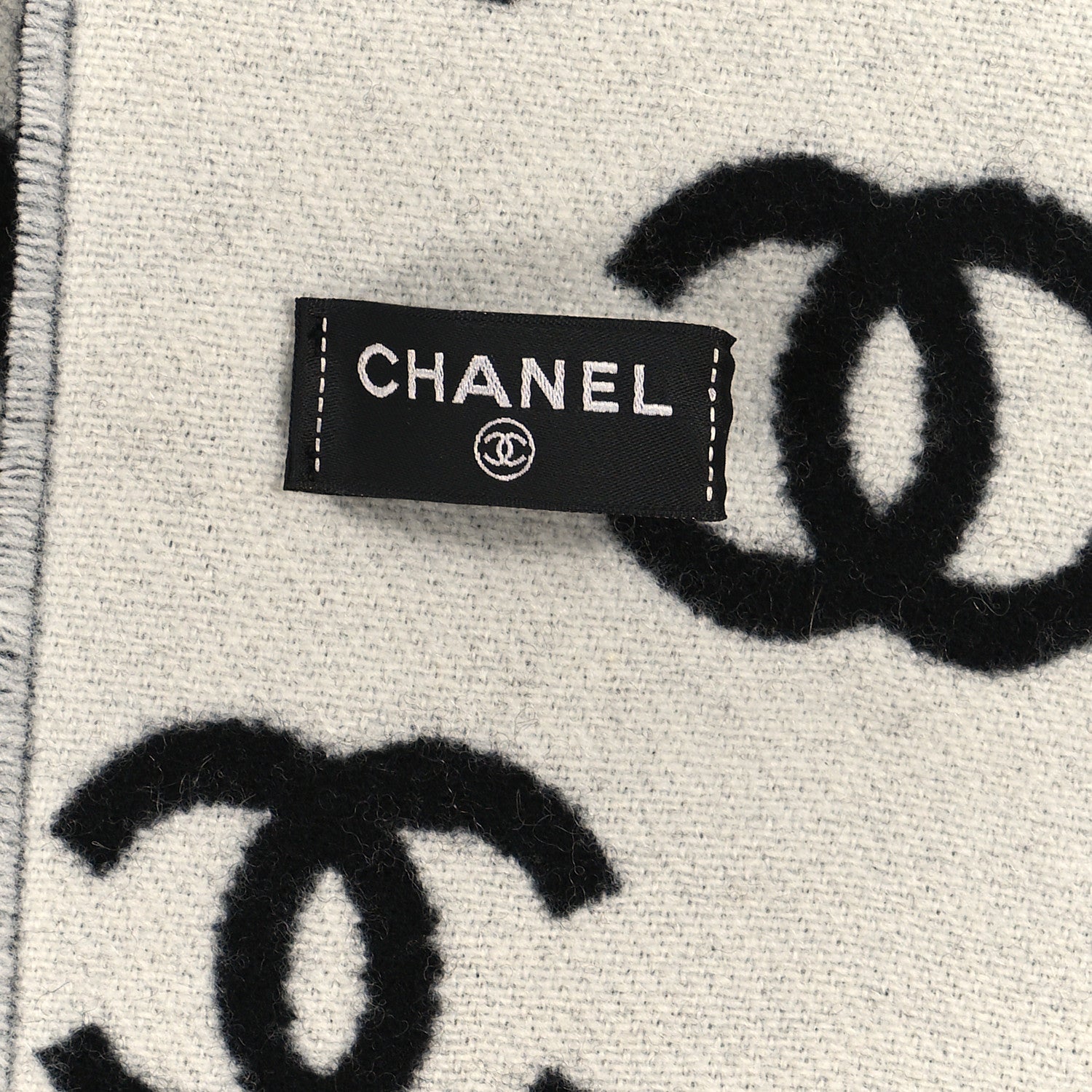 Chanel Wool Cashmere CC Scarf Black White 3 of 4