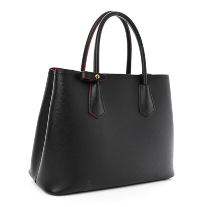 Prada Saffiano Cuir Medium Double Bag Black Fuoco 3 of 10