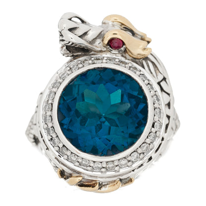 John Hardy Sterling Silver 18K Yellow Gold Diamond Blue Topaz Ruby Naga Dragon Ring 55 7.25 1 of 5