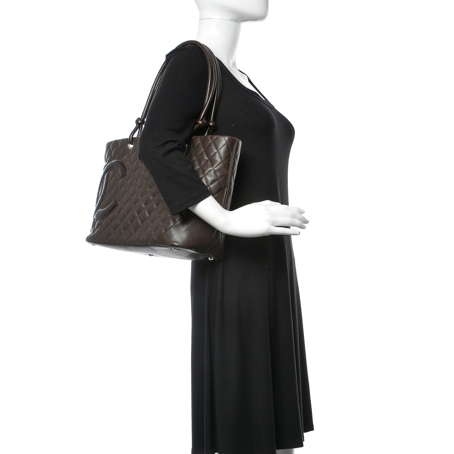 Calfskin Quilted Large Cambon Tote Brown