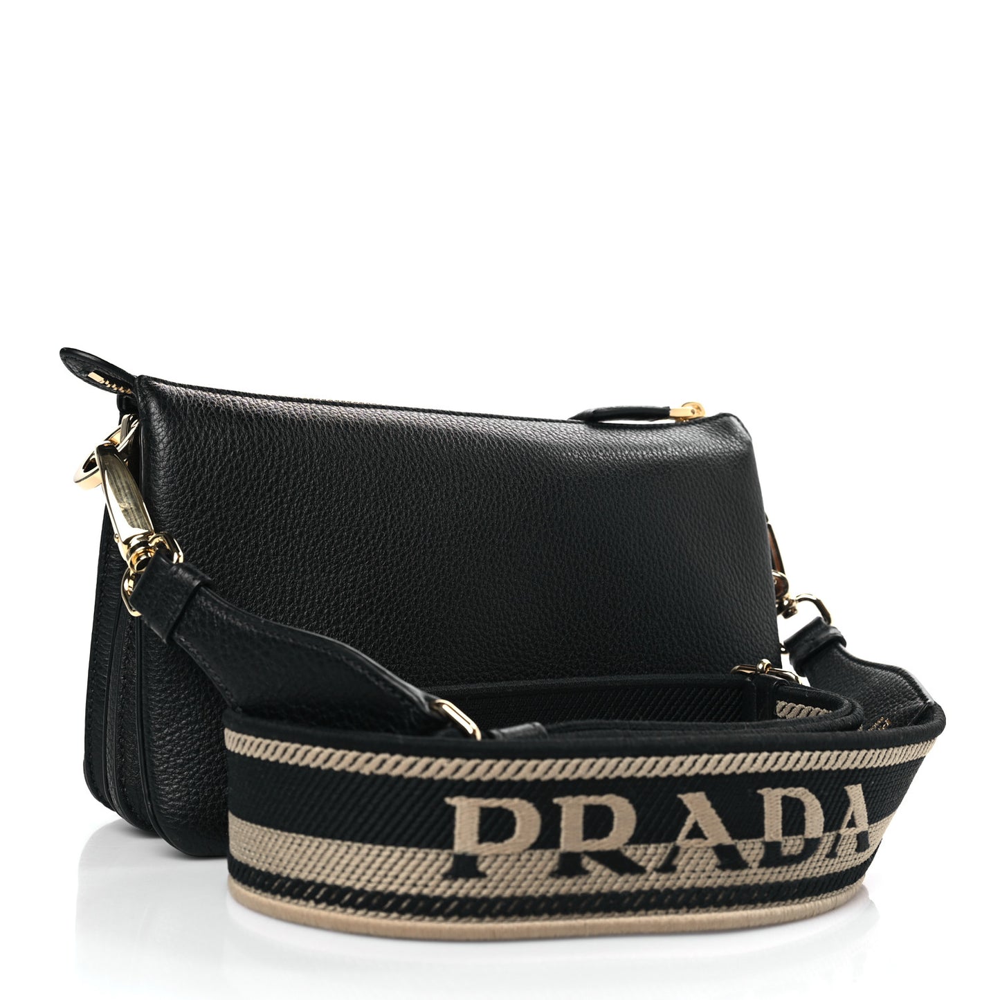 Vitello Daino Soft Mini Zippered Shoulder Bag Black