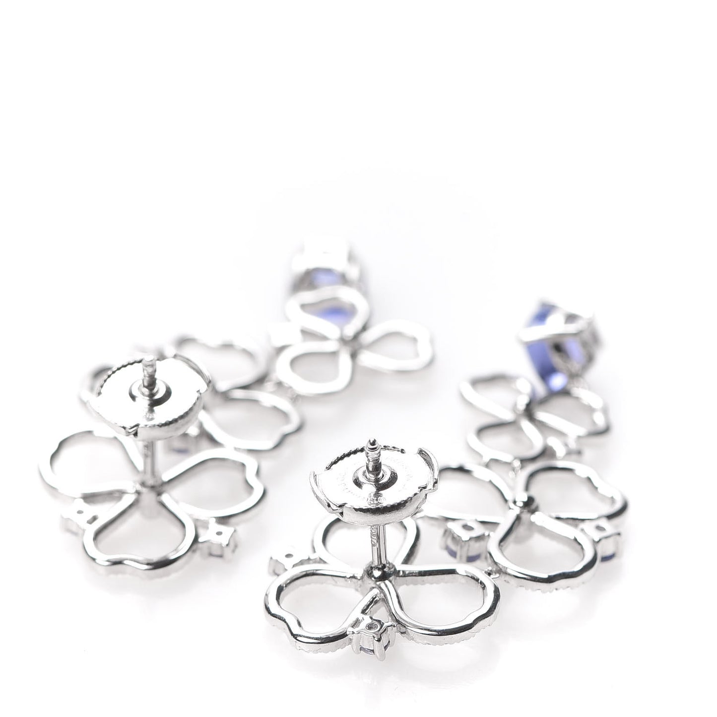 Platinum Diamond Tanzanite Paper Flowers Open Drop Earrings