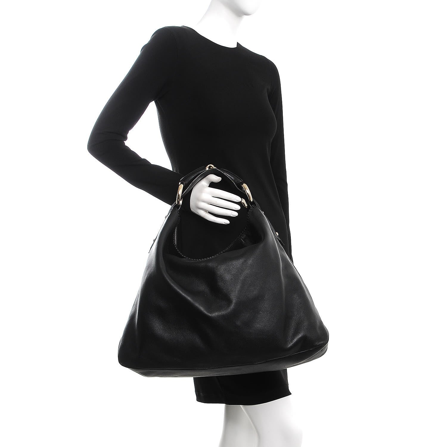 Gucci Calfskin Large Horsebit Chain Hobo Black 2 of 8