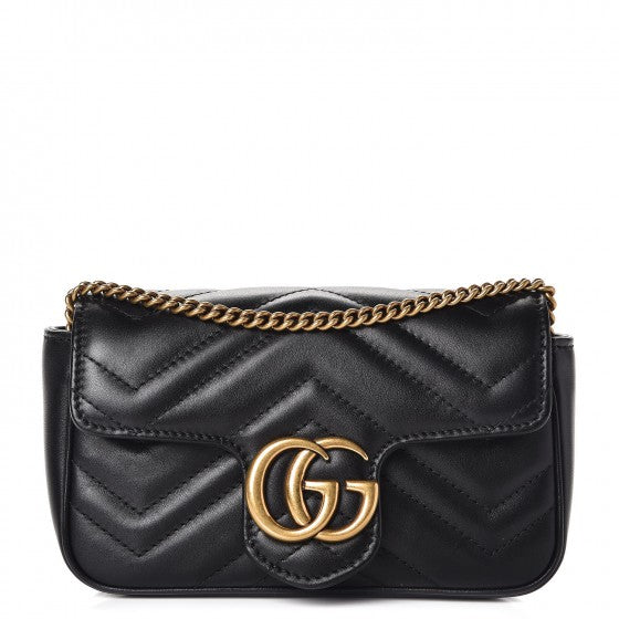 Calfskin Matelasse Super Mini GG Marmont Shoulder Bag Black