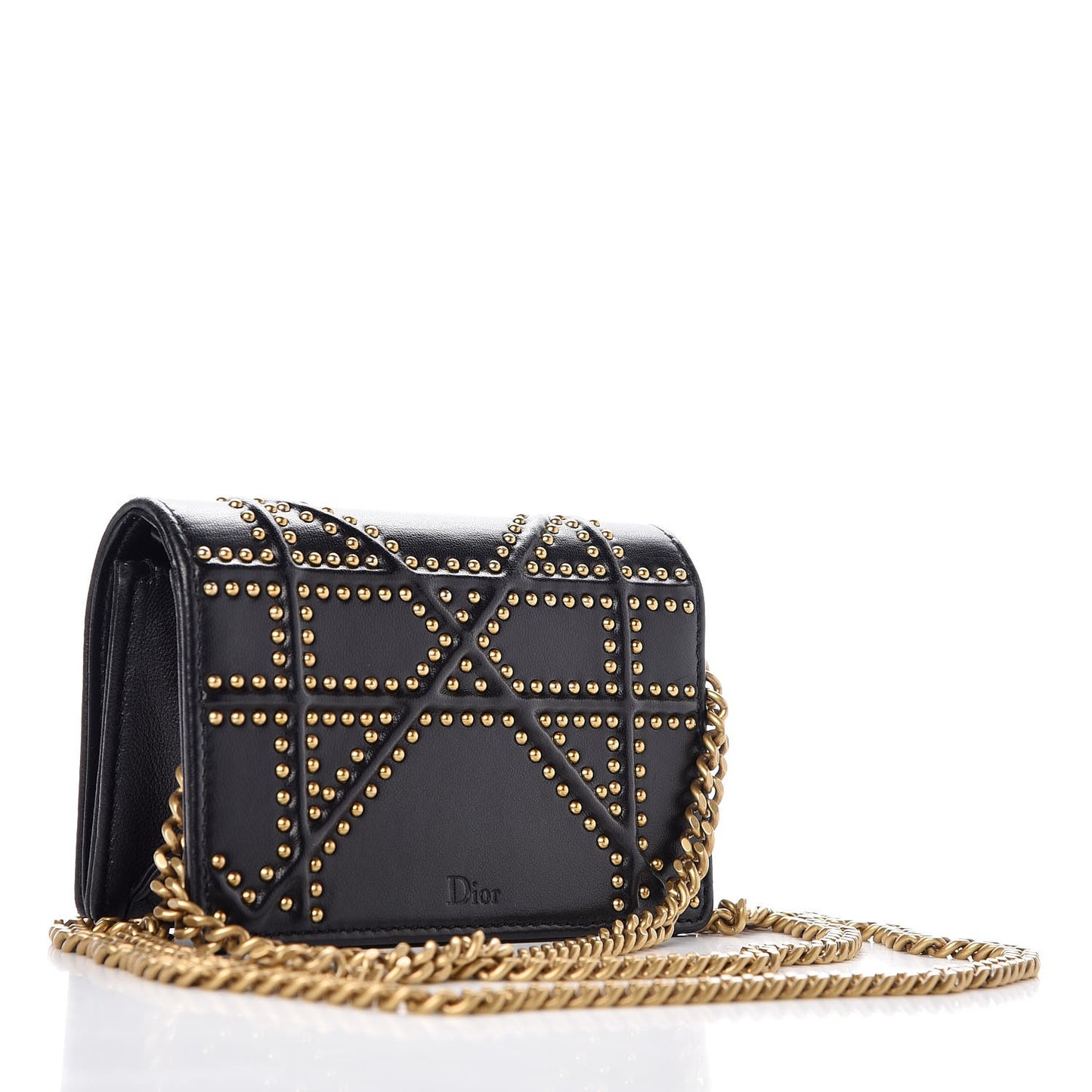 Lambskin Studded Micro Diorama Flap Bag Black
