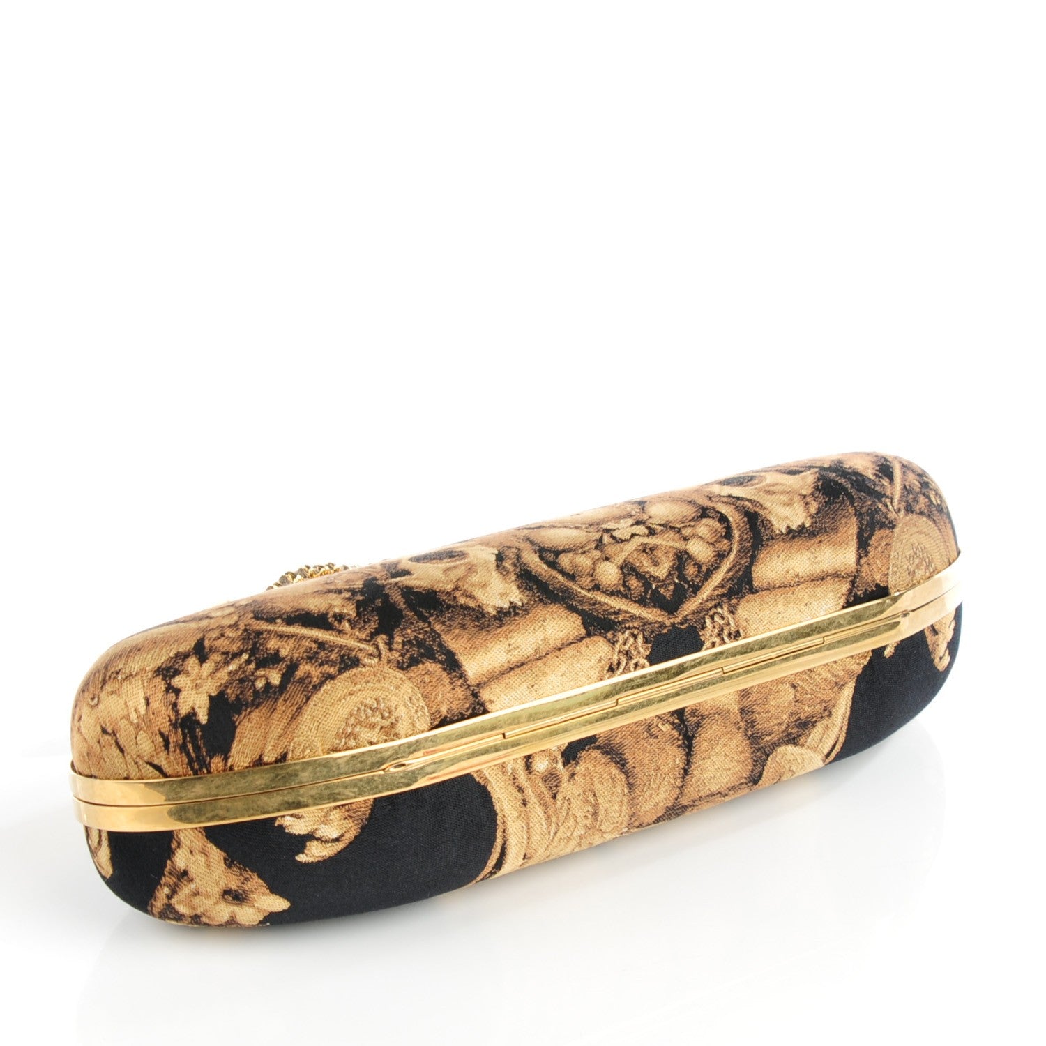 Alexander McQueen Silk Gibbons Printed Hell's Knuckle Duster Clutch Black Gold 5 of 10