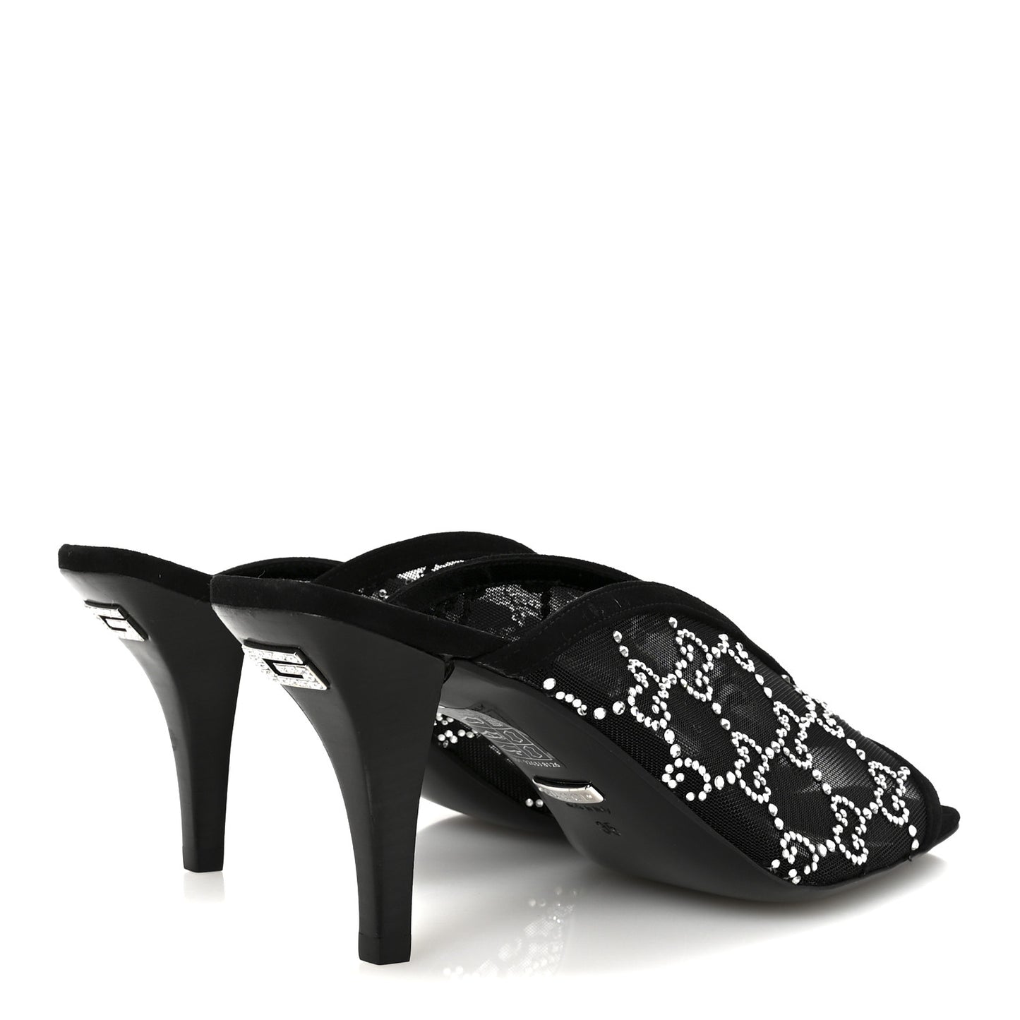 Tela Retino Kid Scamosciato Crystal GG Monogram Square G 95mm Slide Sandals 35 Black