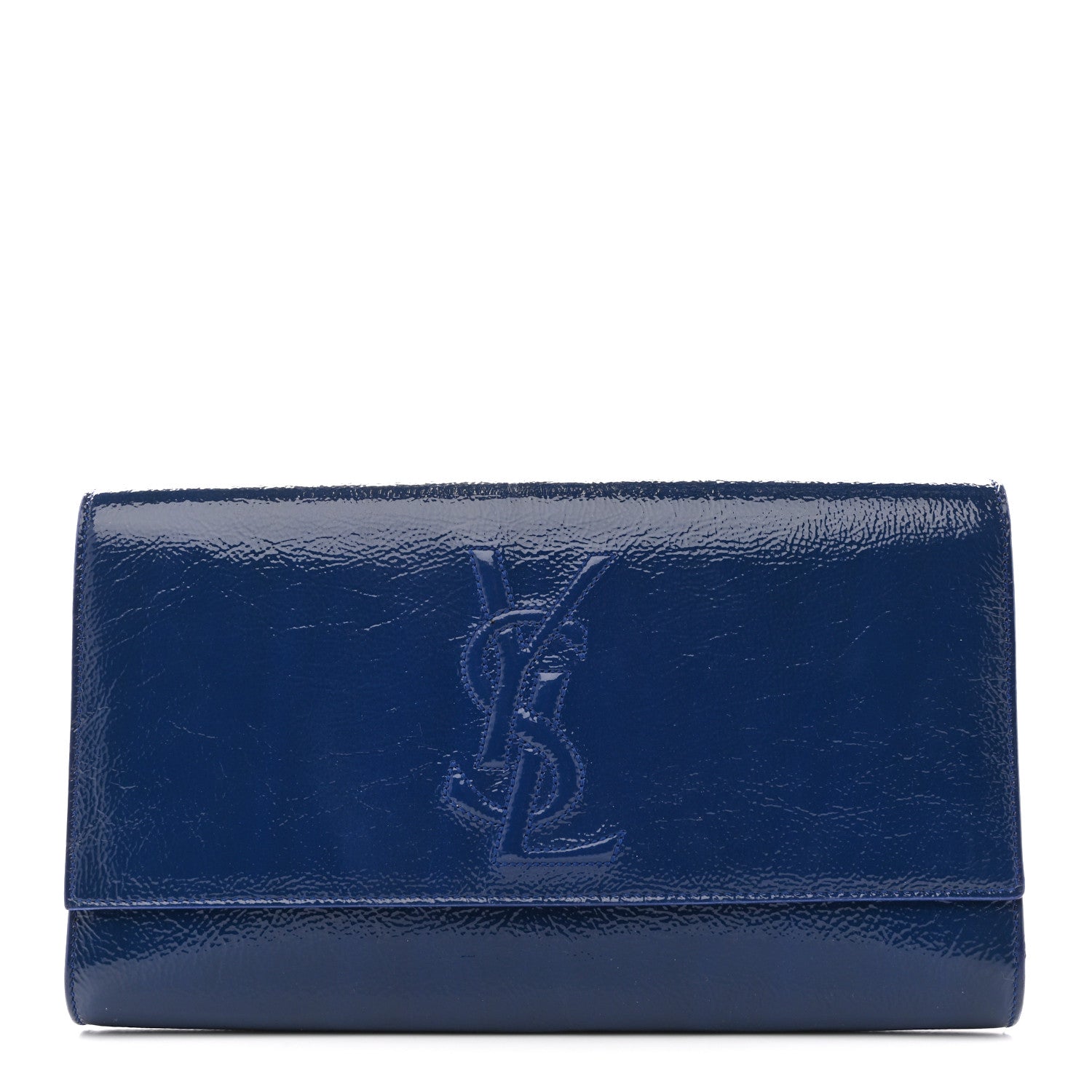 Saint Laurent Textured Patent Monogram Large Belle De Jour Clutch Royal Blue 1 of 7