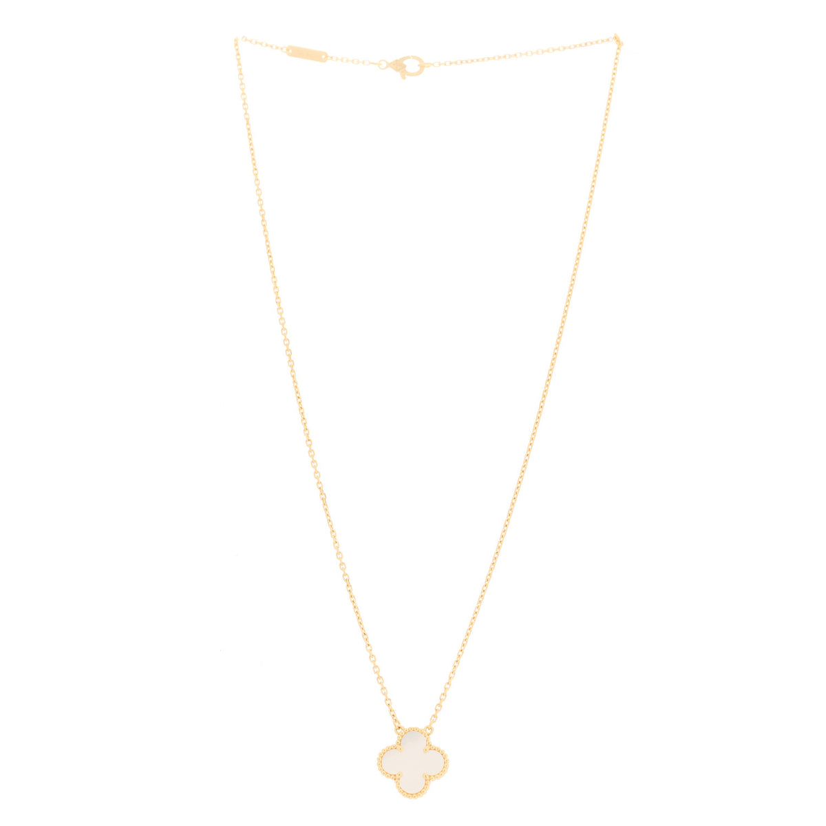 Van Cleef & Arpels 18K Yellow Gold Mother of Pearl Vintage Alhambra Pendant Necklace 3 of 6