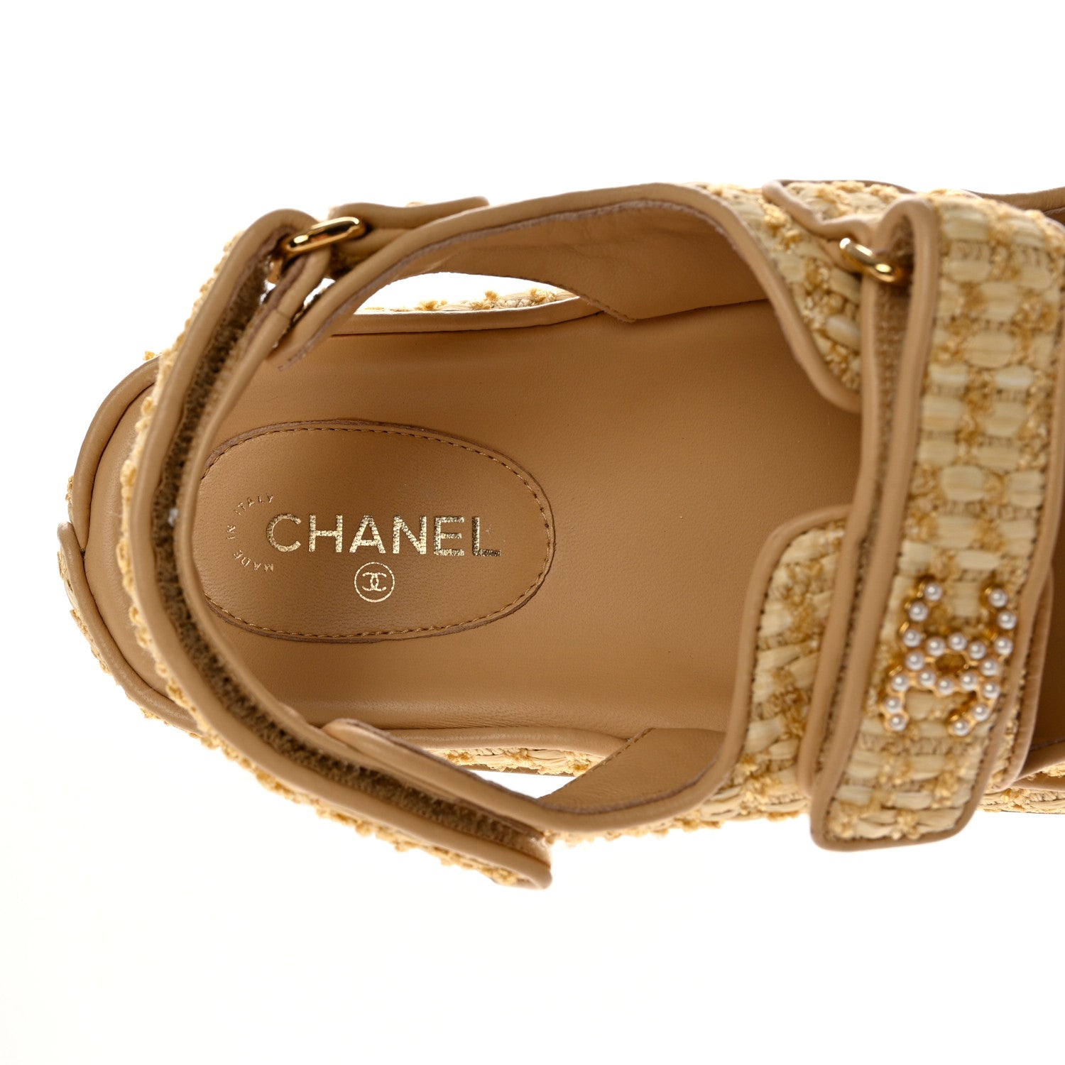 Chanel Braided Fabric Velcro Dad Sandals 39 Beige 7 of 9