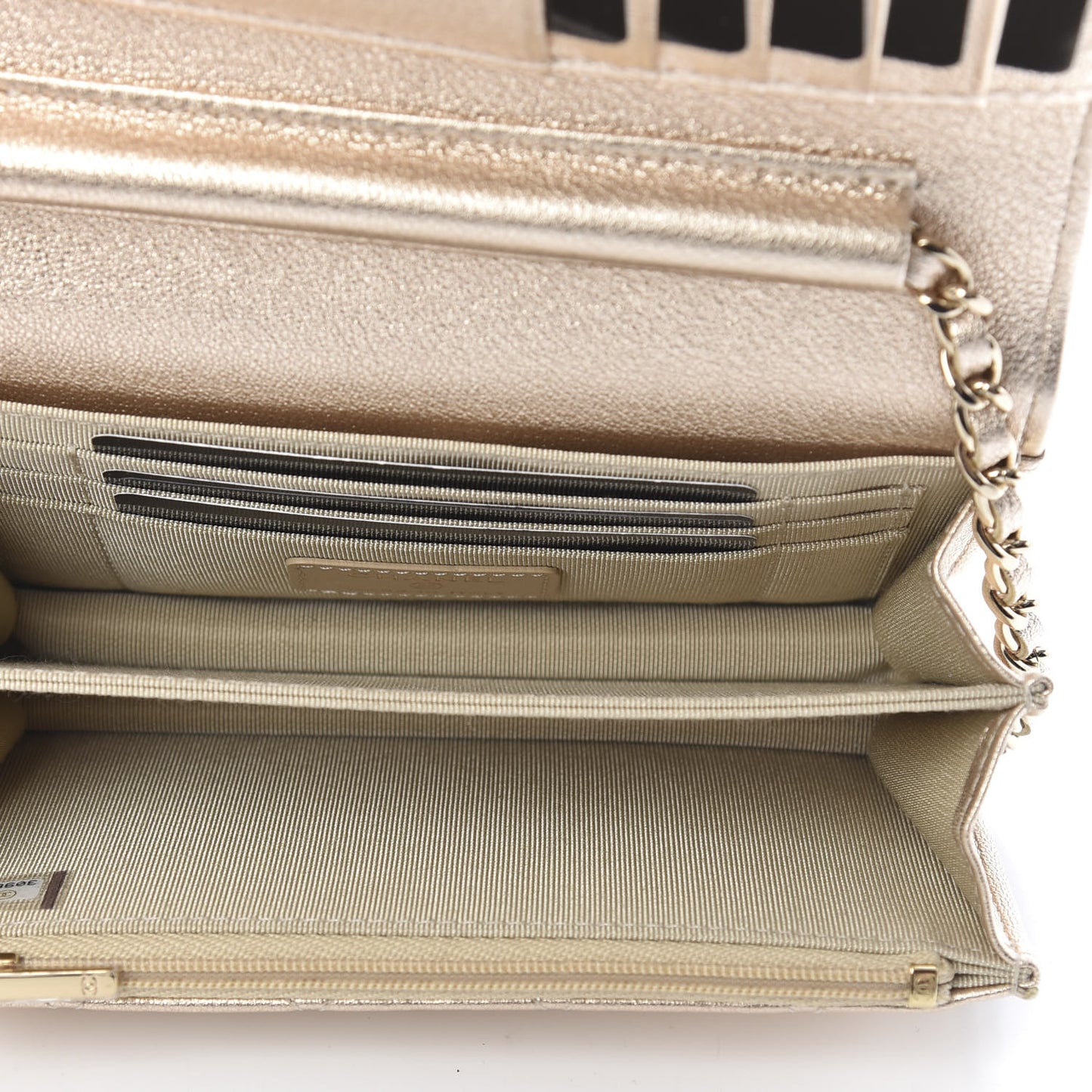 Metallic Lambskin Quilted Mini Wallet On Chain WOC Gold