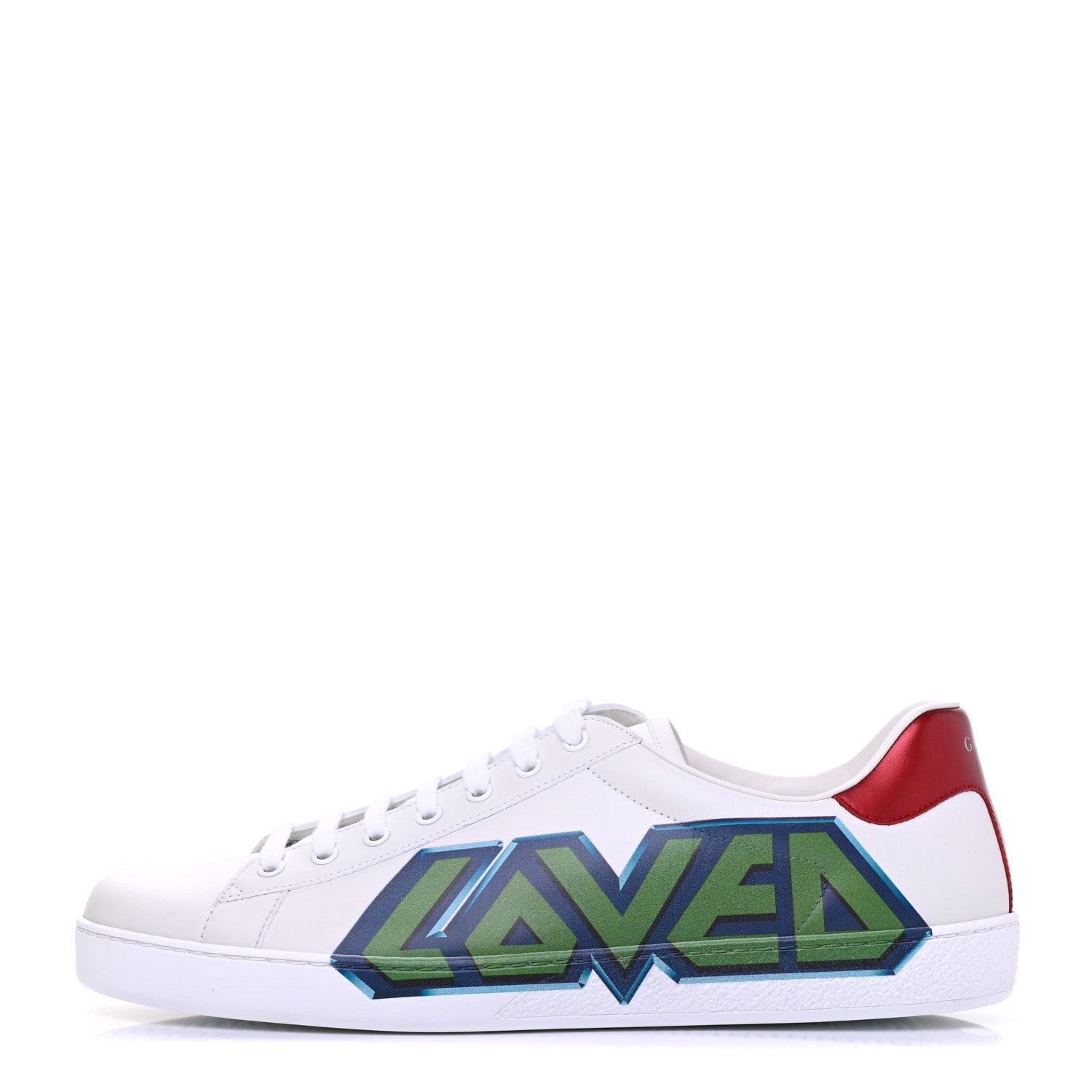 Gucci Calfskin Nappa LOVED Print Mens Ace Sneakers 12 White Red Flame Green 1 of 10