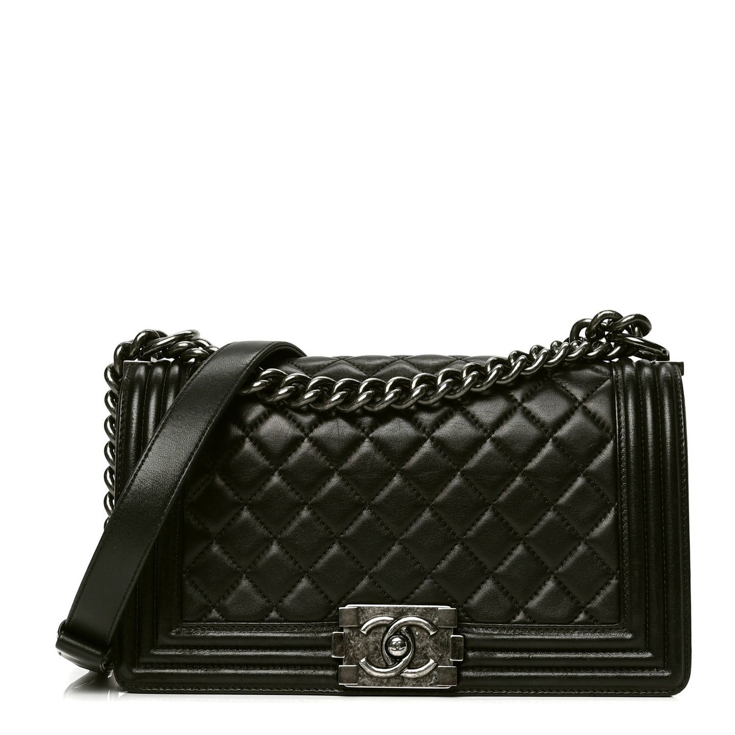 Lambskin Quilted Medium Boy Flap Black