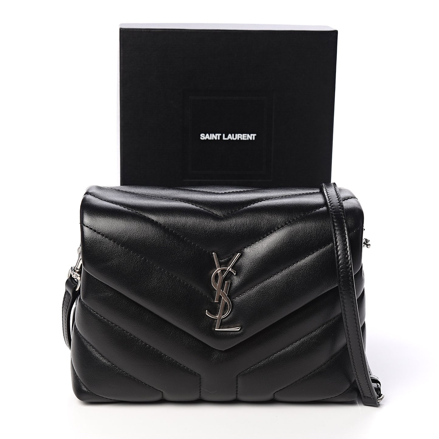 Calfskin Y Quilted Monogram Toy Loulou Crossbody Bag Black