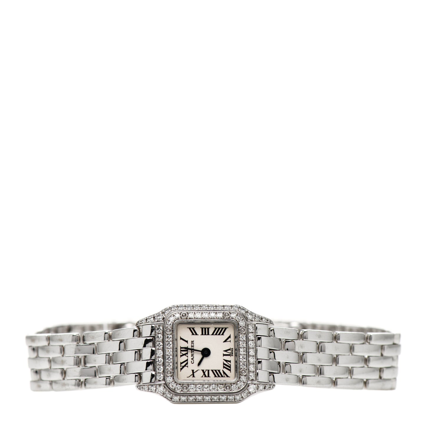 18K White Gold Diamond Bezel 17mm Double Row Panthere Quartz Watch