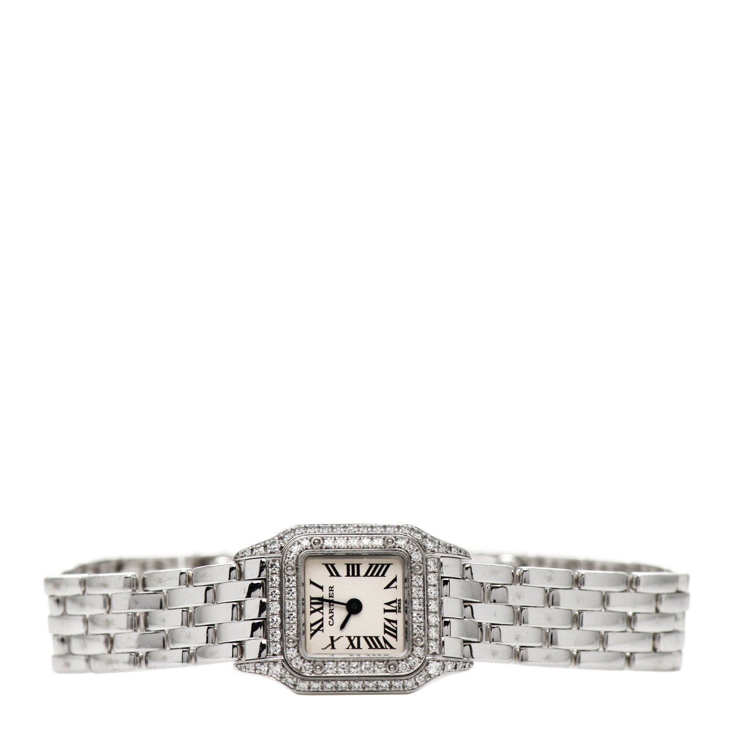 Cartier 18K White Gold Diamond Bezel 17mm Double Row Panthere Quartz Watch 2 of 5